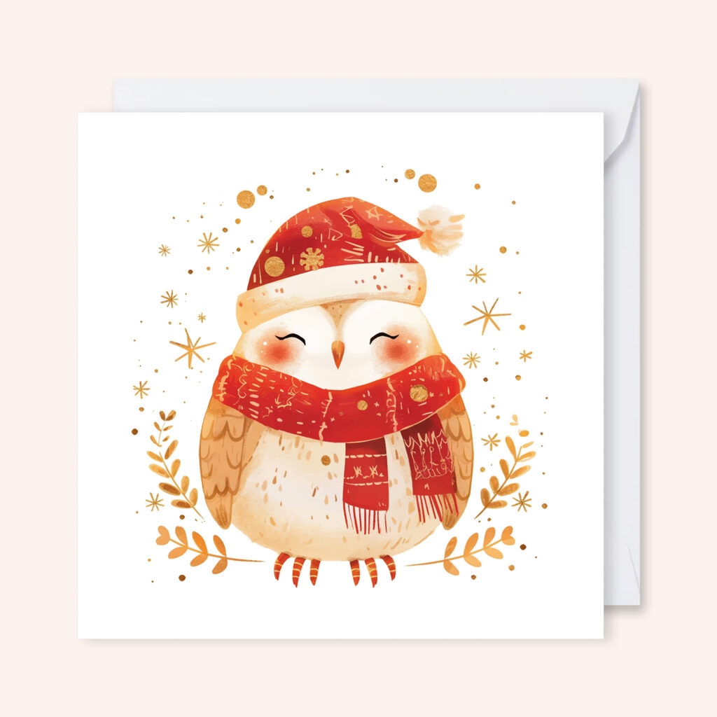 carte de voeux illustration aquarelle noël chouette