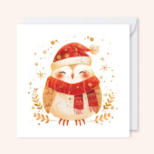 carte de voeux illustration aquarelle noël chouette