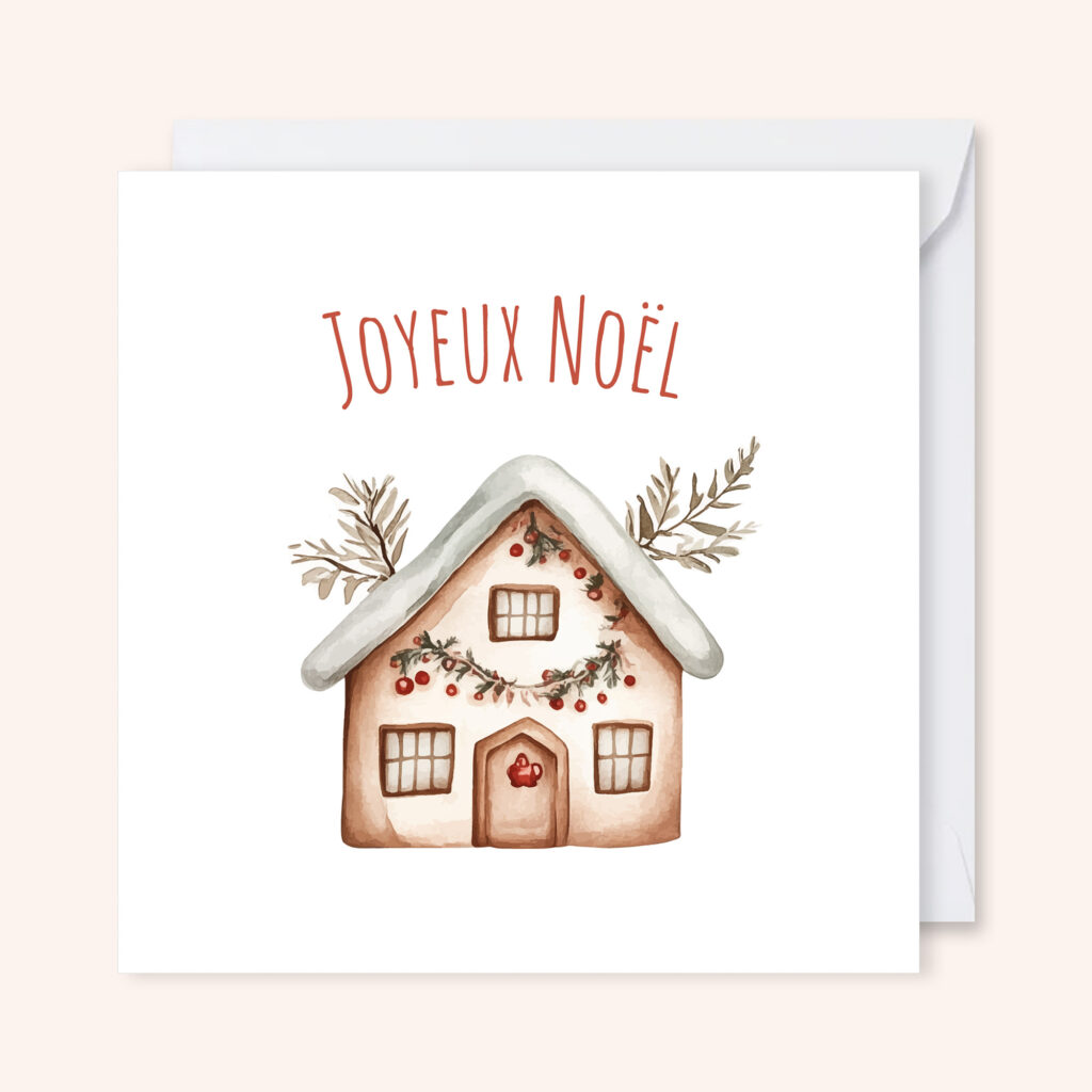 carte de voeux illustration aquarelle noël maison décorative pain d'épices