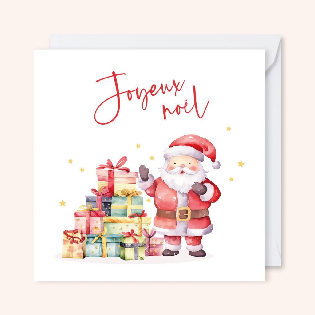 carte de voeux illustration aquarelle noël père-noël cadeaux