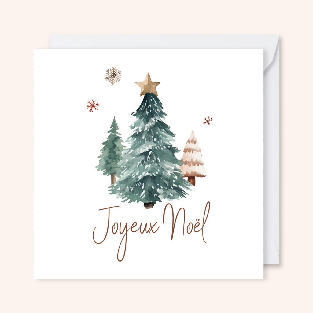 carte de voeux illustration aquarelle noël sapins étoiles noël