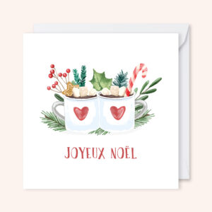 carte de voeux illustration aquarelle noël tasses