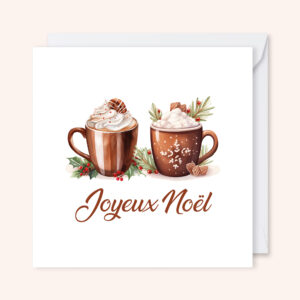 carte de voeux illustration aquarelle noël tasses