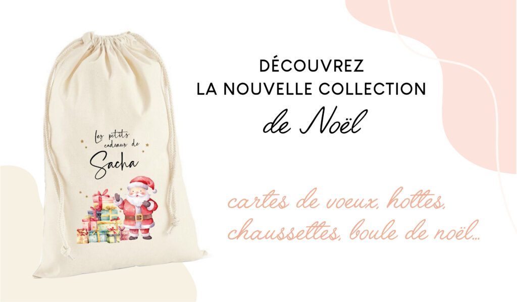 collection noel hotte, chaussette, boule, carte de voeux