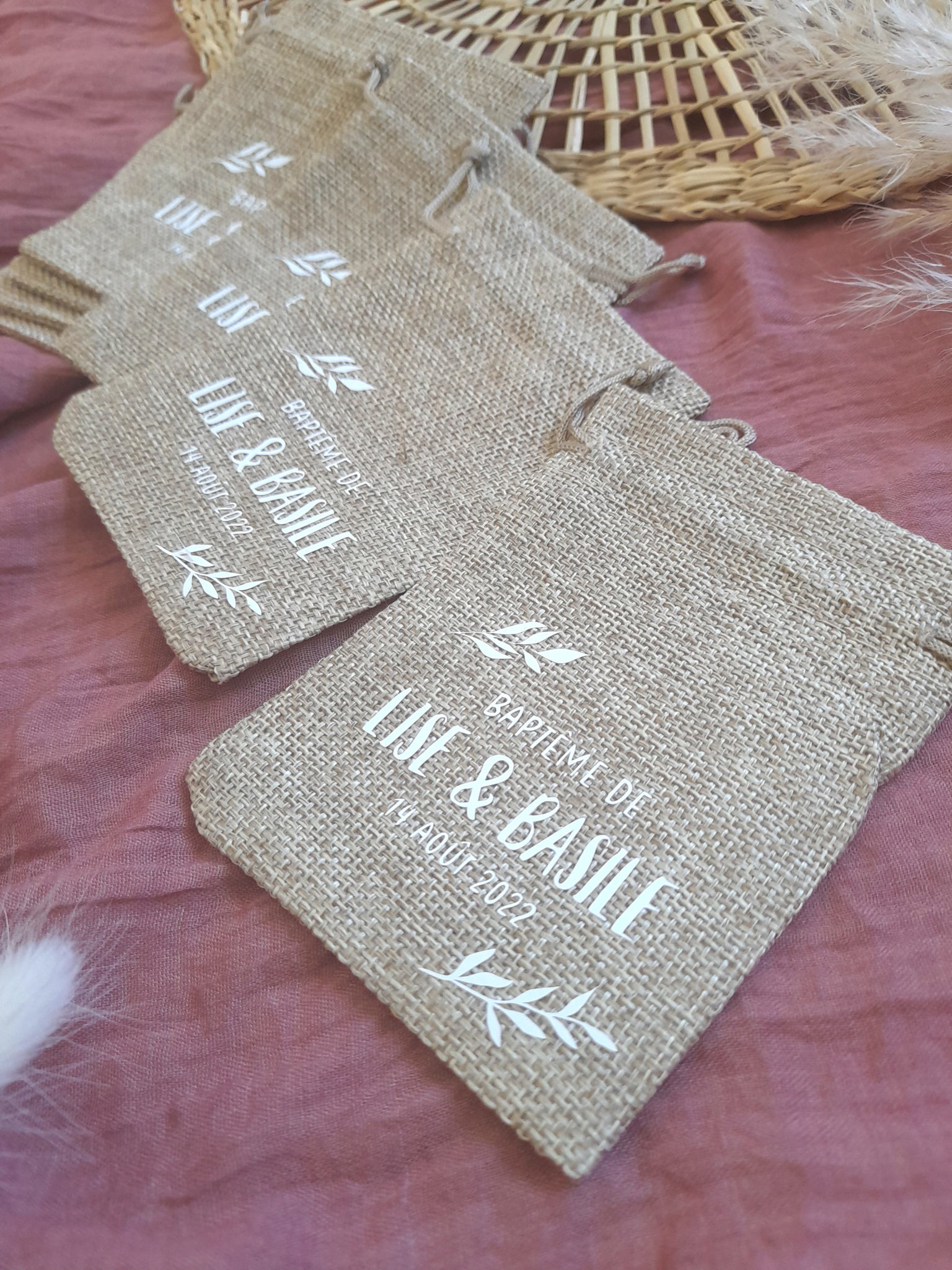 sachet en jute bapteme communion mariage anniversaire thème champêtre