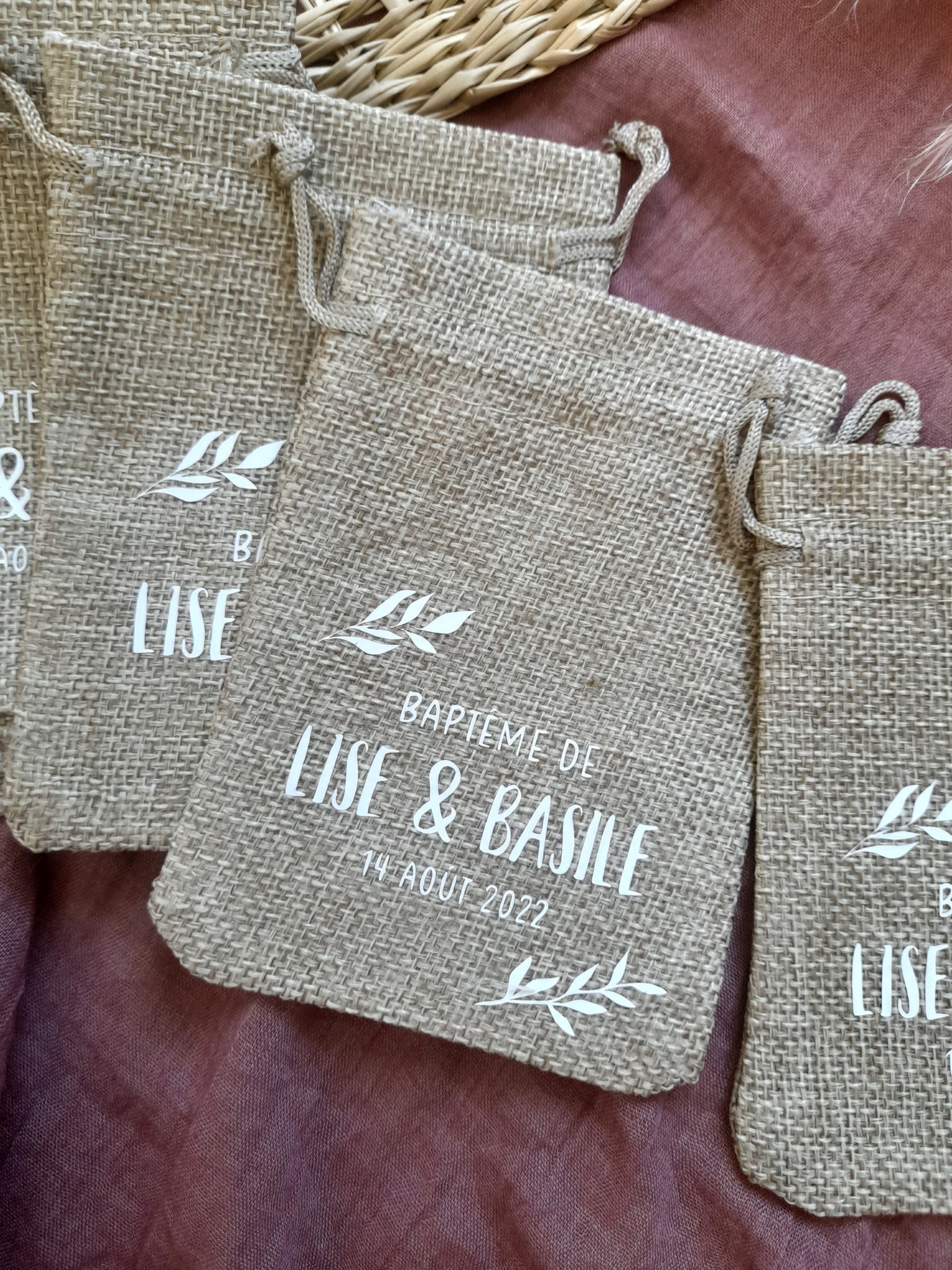sachet en jute bapteme communion mariage anniversaire thème champêtre