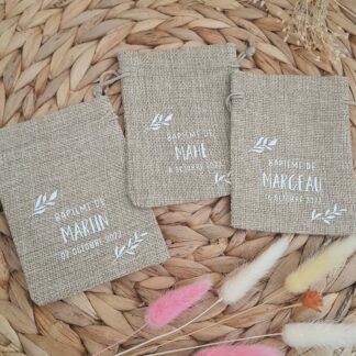 sachet en jute bapteme communion mariage anniversaire thème champêtre