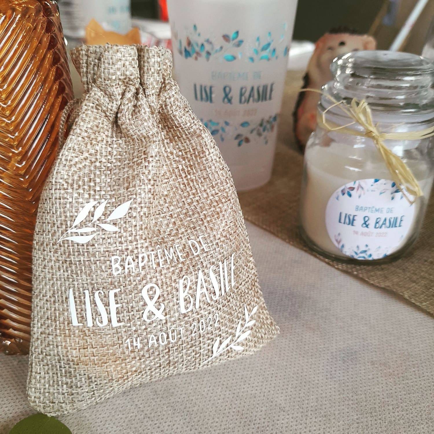 sachet en jute bapteme communion mariage anniversaire thème champêtre