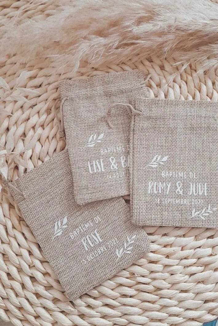 sachet en jute bapteme communion mariage anniversaire thème champêtre