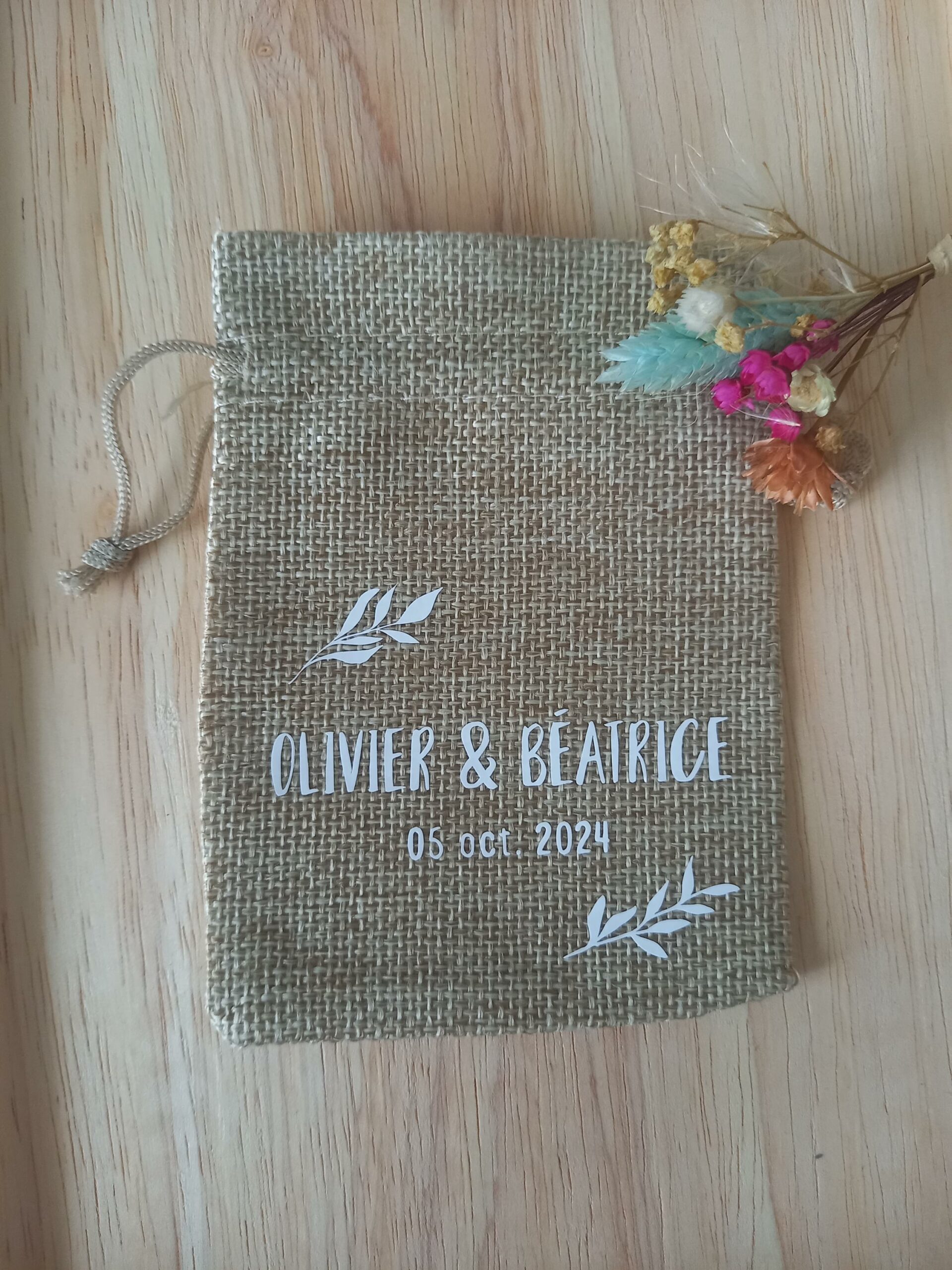 sachet en jute bapteme communion mariage anniversaire thème champêtre