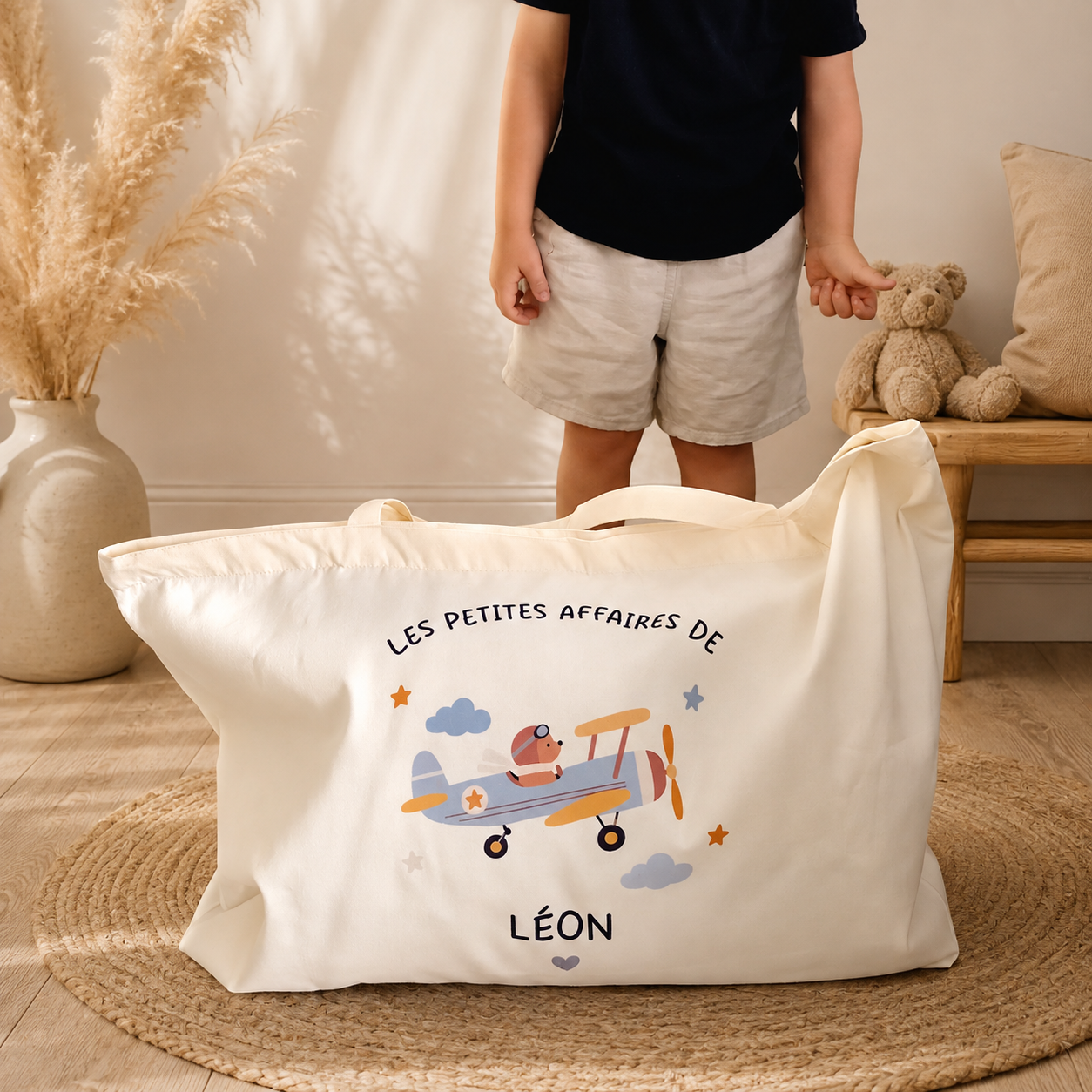 Grand sac personnalisé enfant, sac à couette, tote bag enfant maternelle, crèche ou nounou, sac affaire de sieste